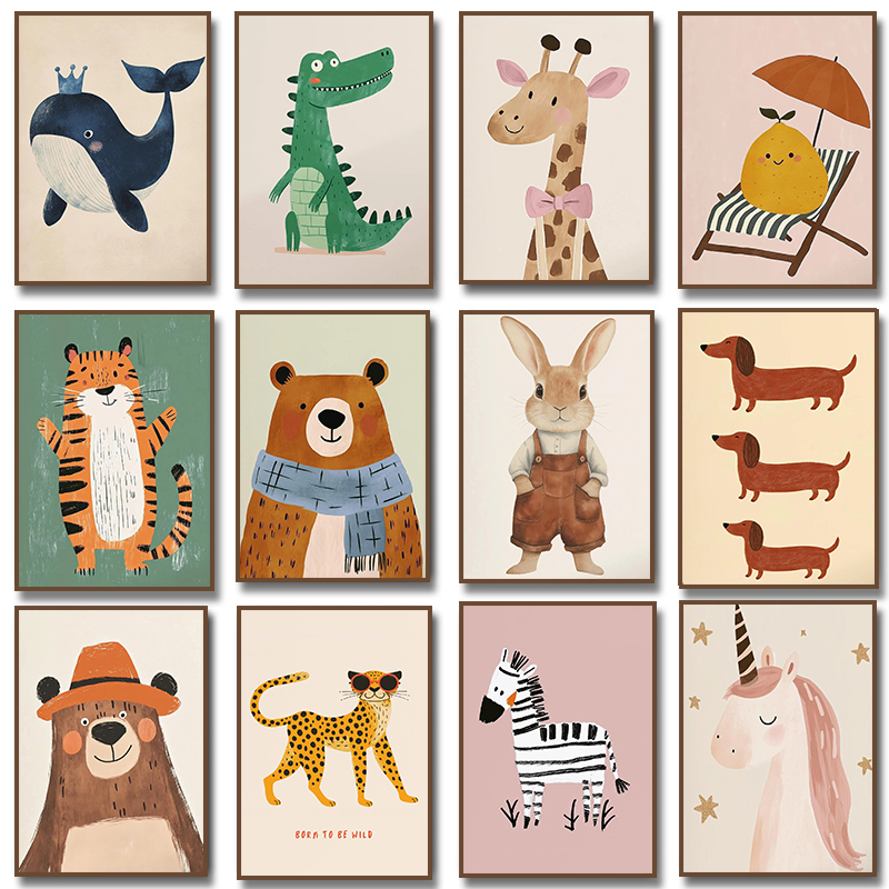 Baby Nursery Giraffe - Poster con Illustrazioni di Animali Carini: