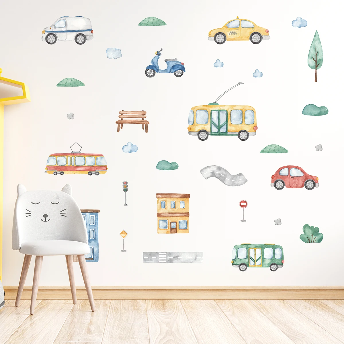 Baby Nursery Tree - Cartoon Tree Bus Adesivi murali per