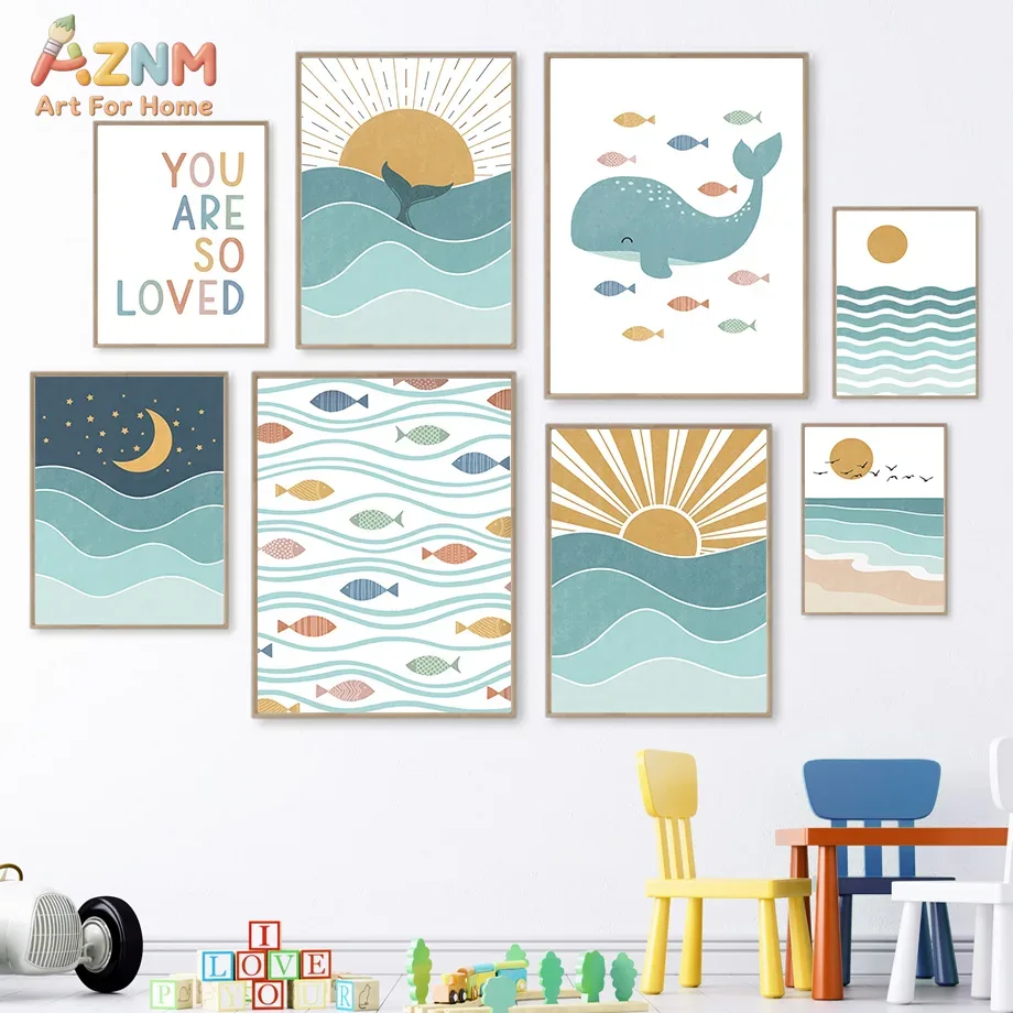 Baby Nursery Boy - AZNM Quadro su tela Boho Oceano