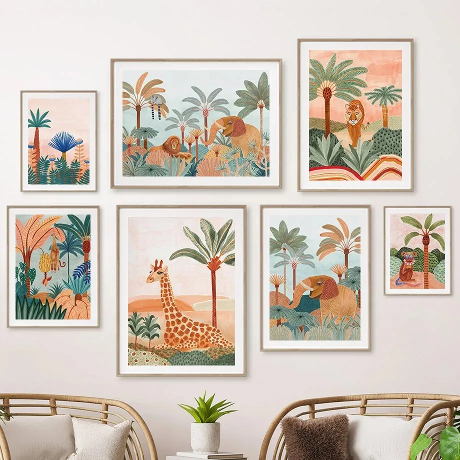 Baby Nursery Tree - Quadro su tela con animali della