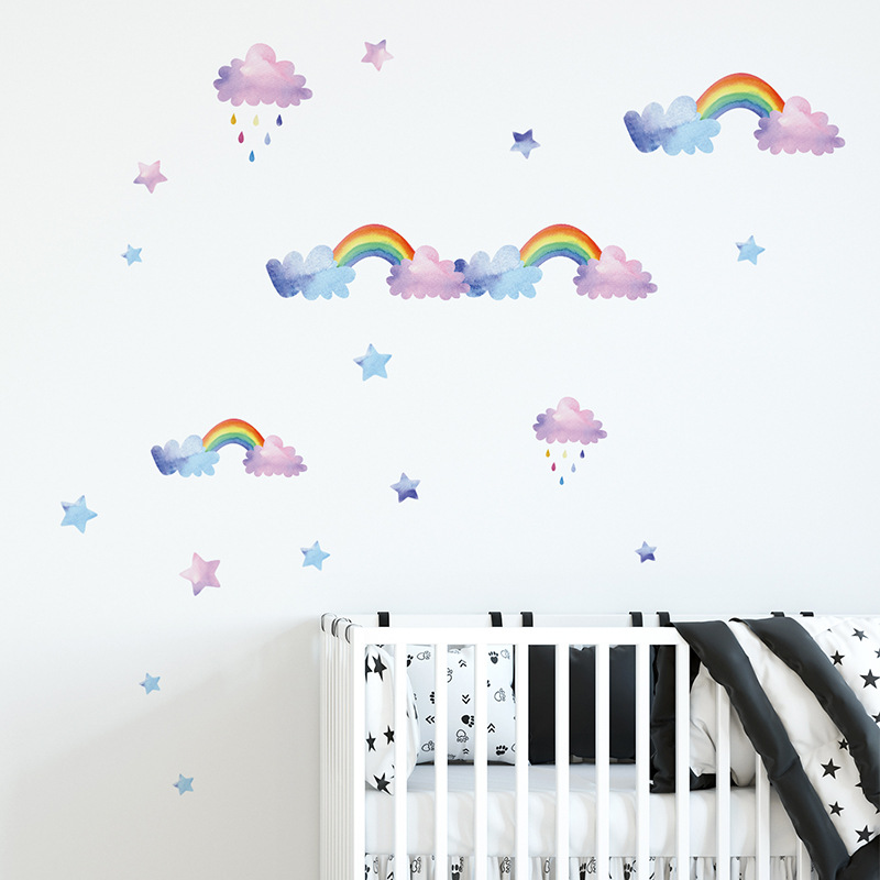 Baby Nursery Layout - Adesivo Murale Nuvola Arcobaleno per Cameretta
