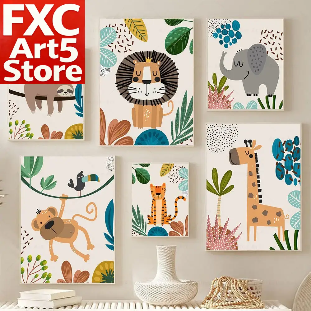 Poster Boho con Scimmie, Leoni - Baby Nursery Giraffe recensione e prezzo