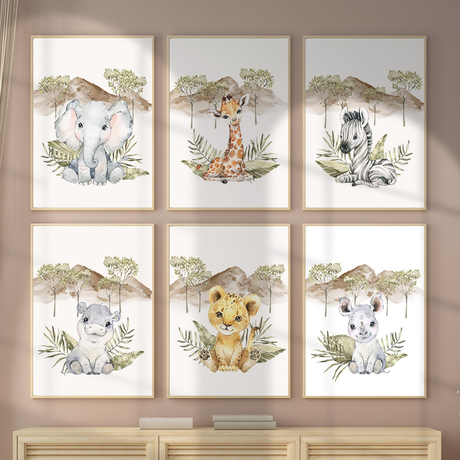 Poster con Giraffa, Zebra, Ele - Baby Nursery Tree recensione e prezzo